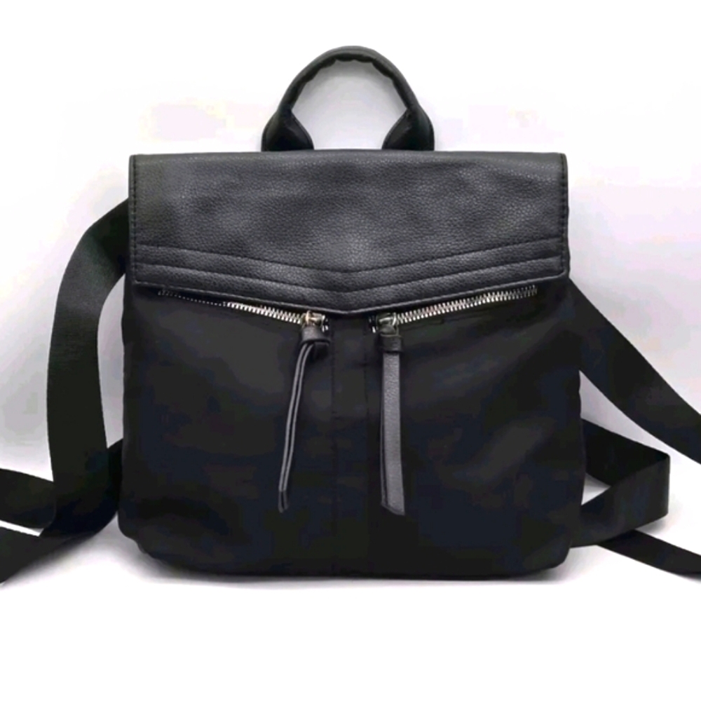 Botkier New York Mini Trigger Backpack Nylon Faux Leather Black Logo Straps
